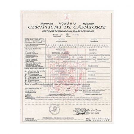 Certificado de matrimonio rumano