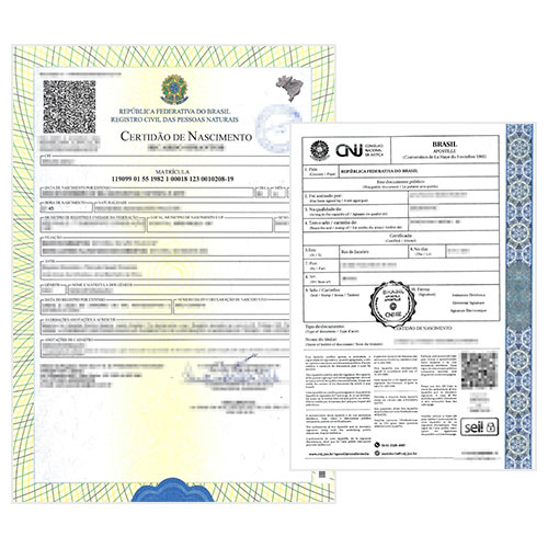 Certificado de nacimiento brasileño y Apostilla de la Haya