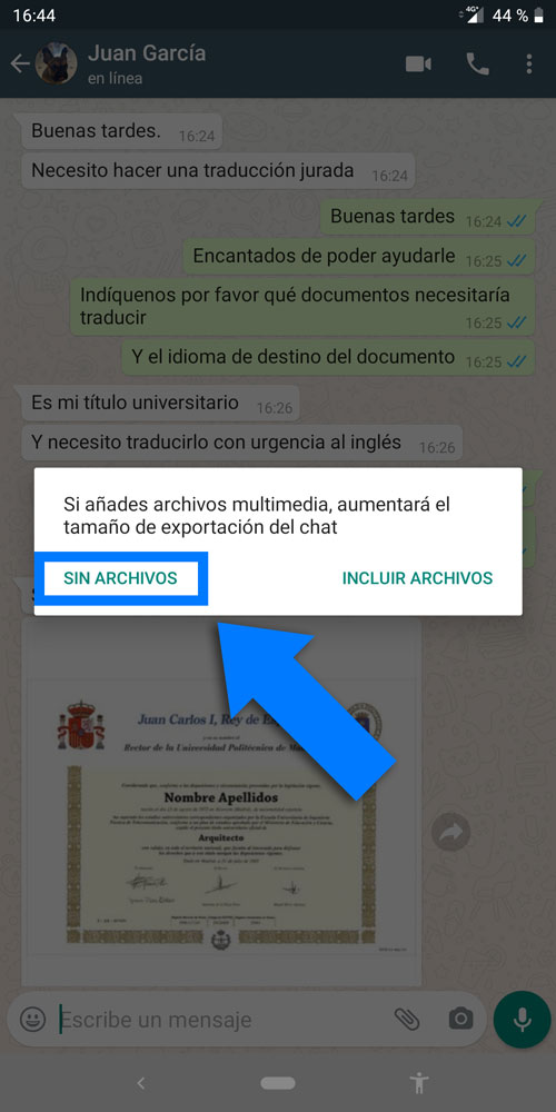 Cómo extraer mensajes de WhatsApp en Android – Paso 4 Cómo extraer mensajes de WhatsApp en Android - Paso 4
