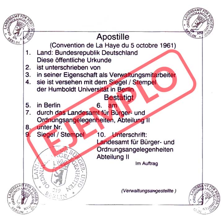 Apostilla de la Haya - Alemania - Ejemplo